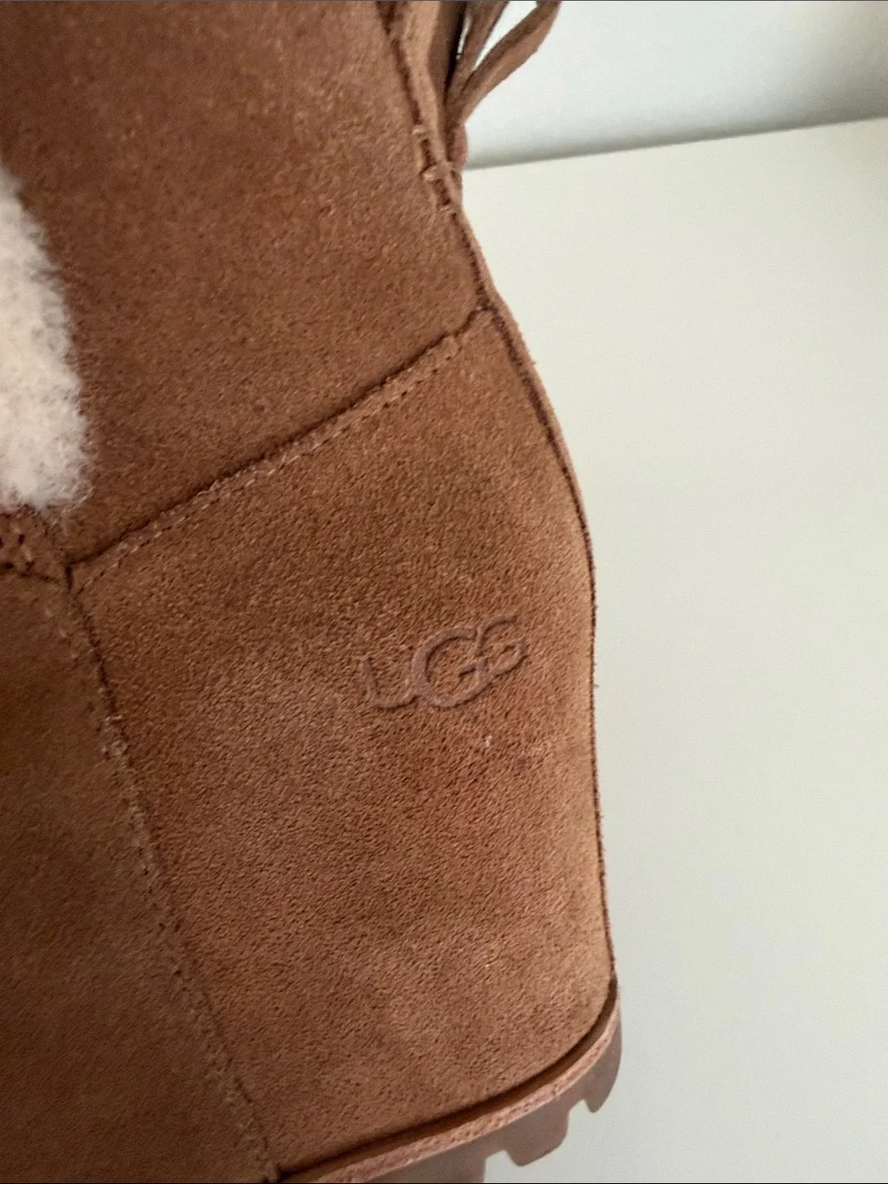 UGG Chestnut Suede Ankle Boots with Cream Shearling Trim